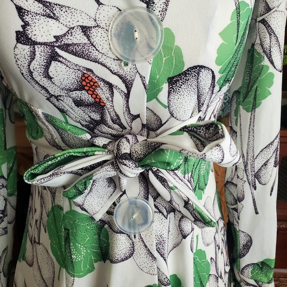 Vintage 70s Botanical Puff Sleeve Mini Shirt Dress - Picture 3 of 4